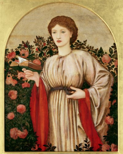 Girl with Book with Roses Behind by Edward Burne Jones